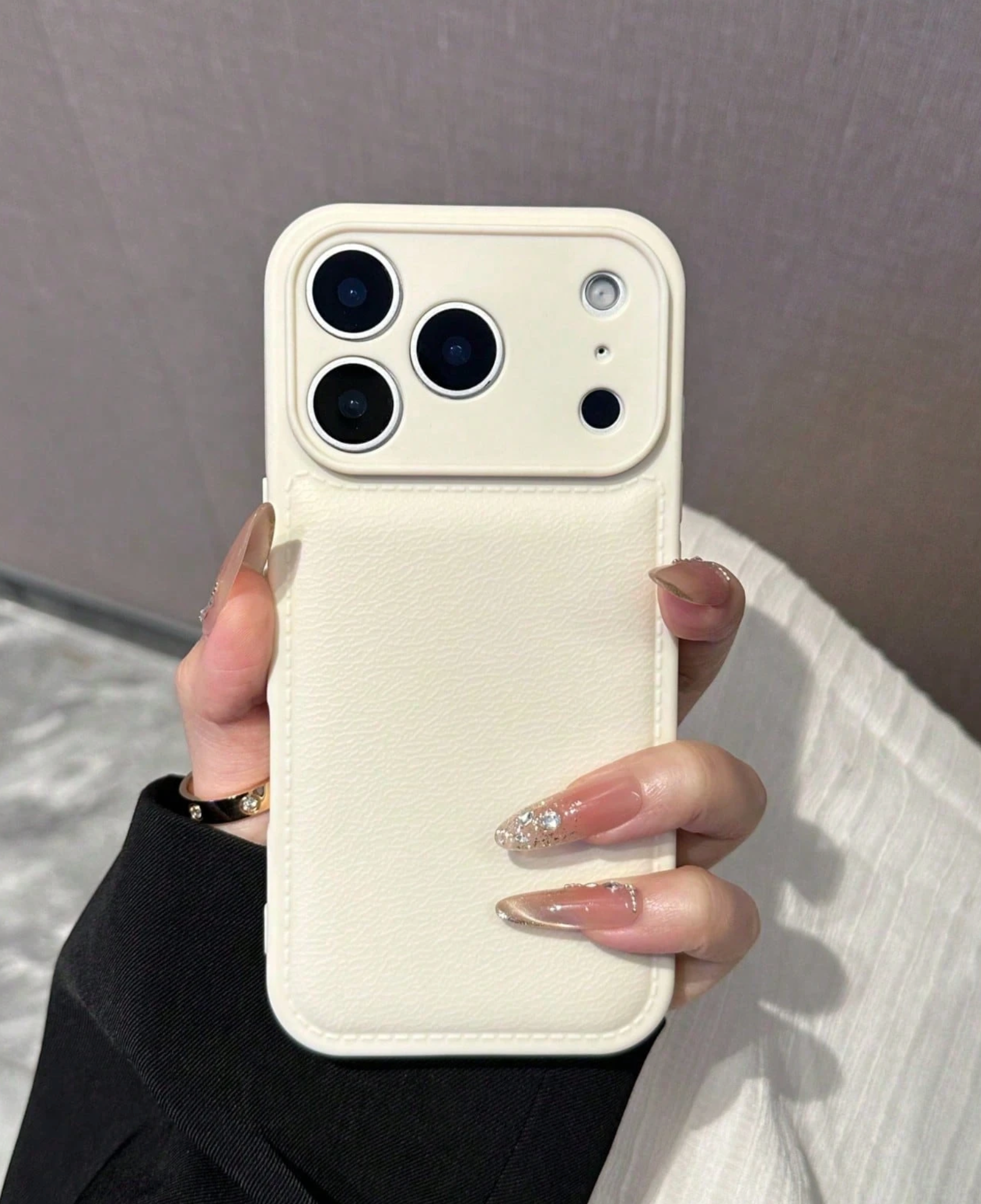 Minimalist Solid White Color Leather